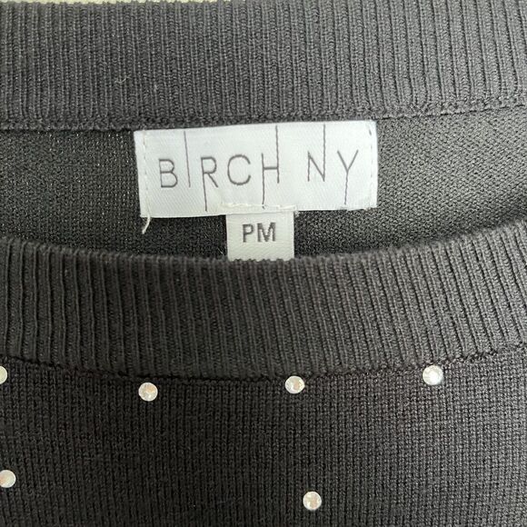 Birch NY | Black Embellished Jeweled Lightweight Sweater Top Petite Medium - Picture 3 of 7